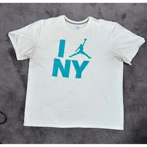 Jordan Mens I Jumpman NY T-Shirt White Teal Blue Graphic XXL New York CityTee